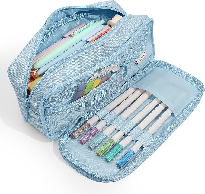 SUNEE Pencil Case, Large Capacity Pencil Pouch, Aesthetic Big Pen Bag 900D Oxford Pen Box for Office Stationery Organizer School Supplies Multifunctional for Teen Boys Girls Women Men, Blue