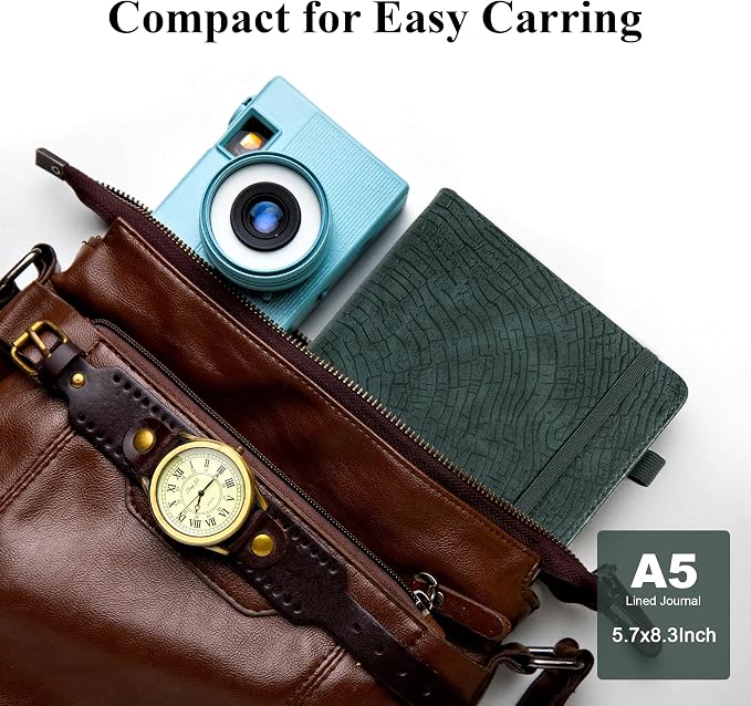 CAGIE Lined Journal for Men Women, Tree Growth Ring Leather Bound Journal Notebook, 256 Pages 100 GSM Paper Journals for Writing, A5 Hardcover Journaling Notebooks,2 Pack (Brown & Dark Green)