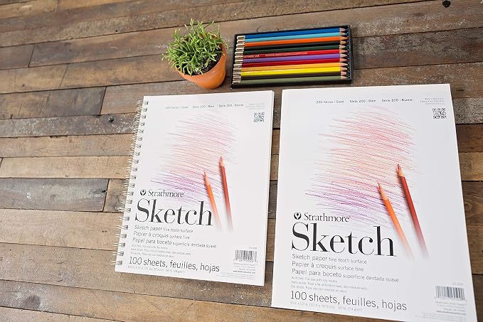 Strathmore 200 Series Sketch Pad, 9x12 inch, 100 Sheets, Tape Bound - Artist Sketchbook for Drawing, Illustration, Art Class Students