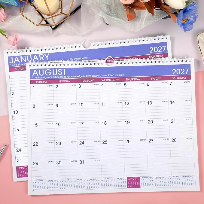 2027 Calendar - 2027 Wall Calendar, JAN 2027 - DEC 2027, 15" x 11.5", 2027 Wall Calendar 12 Month with Hanging Hook, Perfect for School, Home, Office Organization - Floral