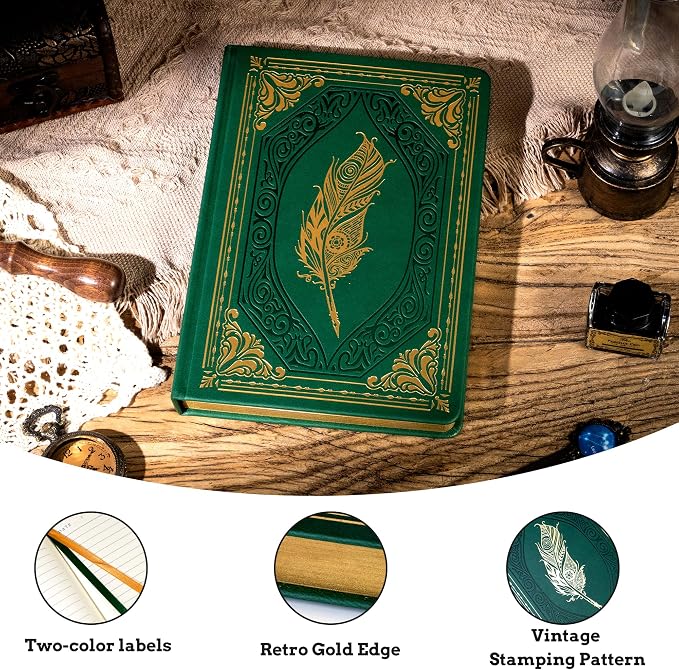 CAGIE 320 Pages Thick Hardcover Journaling Notebooks Vintage Leather Journal for Women Men A5 College Ruled Journals for Writing with Gift Box, 5.7 x 8.3 in, Dark Green