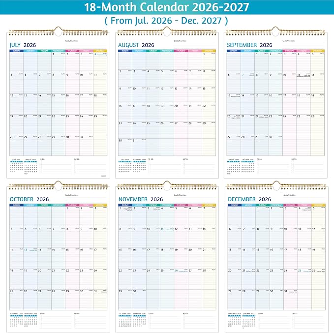 Wall Calendar 2026-2027 – Calendar 2026-2027 Wall, 18 Monthly Calendar, Jul 2026 - Dec 2027, 12 x 17 In, 2026 Calendar with Large Blocks, Thick Paper, Holidays, To-do ＆ Notes, Great for Organizing