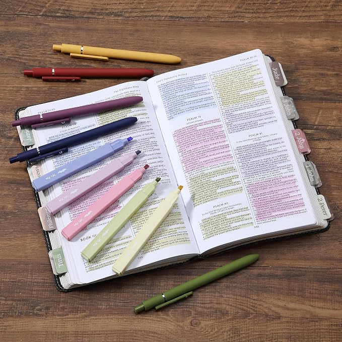 Mr. Pen- Aesthetic Highlighters and Gel Pens, 10 Pack | Vintage Colors Bible Highlighters No Bleed, Black Ink Gel Pens, Fast Dry and No Smear for Bible Journaling, Planner