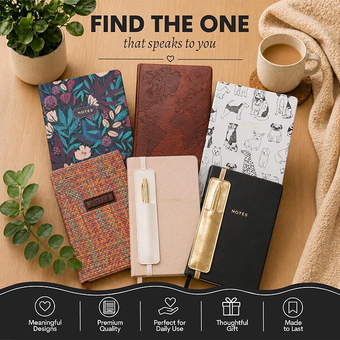 WORLD TRAVELER Eccolo Lined Journal Notebook, Flexi-Cover, Reminders, 256 Ruled Pages, Medium 5.75-x-8.25 inches | Sturdy Flexible Hardcover, 80GSM Acid-Free Ivory Pages, Smyth-Sewn Lay-Flat Binding, Ribbon Bookmark