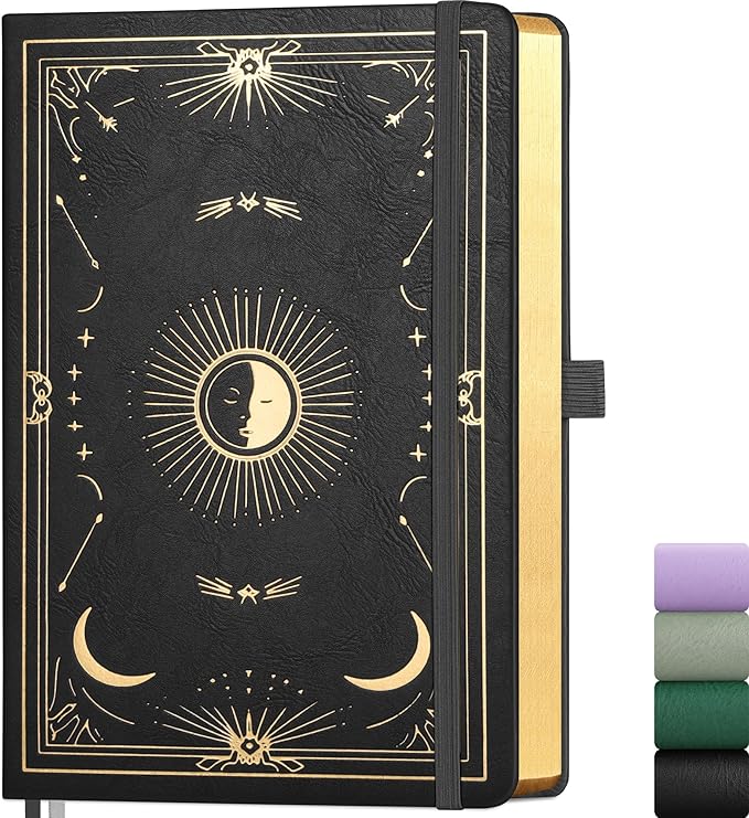 Lined Journal Notebook for Women Men, 192 Pages, A5 (5.7'' x 8.3'') | Hardcover Leather Notebook with 100GSM Thick Paper for Writing, Travel, Business, Office, Prayer (Black)