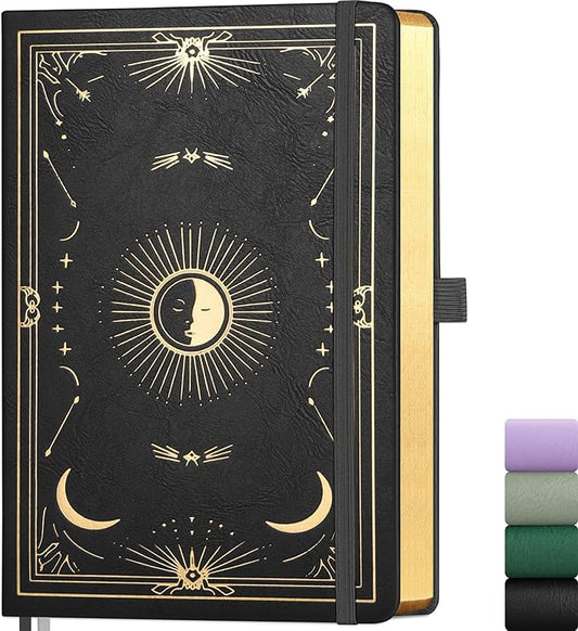 Lined Journal Notebook for Women Men, 192 Pages, A5 (5.7'' x 8.3'') | Hardcover Leather Notebook with 100GSM Thick Paper for Writing, Travel, Business, Office, Prayer (Black)