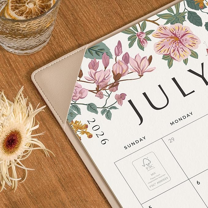 Cabbrix Desk Calendar 2026 with Desktop Mat, Large Desk Pad Calendar 22 x 17 Inch Runs From July 2026 to December 2027, Floral Design Calendar 2026 for Home School and Office (Apricot)