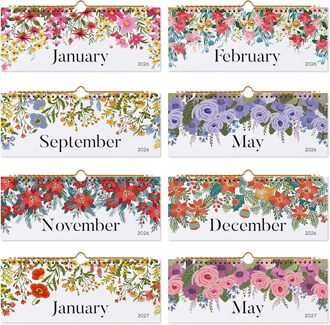 Wall Calendar 2026–2027, Jokotha 18 Monthly Calendar from January 2026 to June 2027, 12"x15", Hanging Hook, Twin-Wire Binding, Floral Design Calendar for Easy Organizing