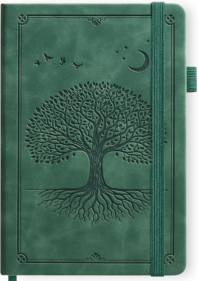 Lined Journal Notebook Hardcover Leather Bound 300 Pages A5 Green Diary | College Ruled 5.7x8.4" Journaling Notebooks for Men & Women, Writing for Personal, Thick Travel Daily Note Book Tree of Life