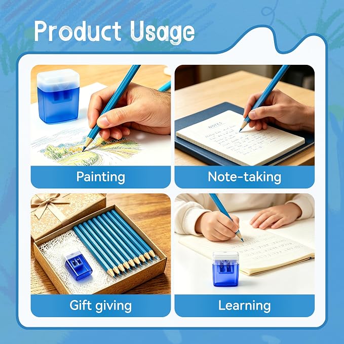 12 Piece Blue Colored Pencils Set with Sharpener, Pre-Sharpened Professional Wooden Art Pencils for Artists Drawing and Sketching, Premium Colored Tone Supplies Delivering Detailed Painting(Blue)
