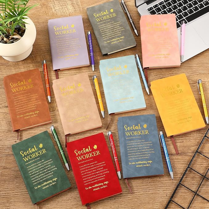 Colarr 40 Pcs Appreciation Gifts Bulk Inspirational PU Leather Notebook Journal & Pen Set Thank You Gifts for Staff, Employees, Coworkers, Nurses(Vivid Colors,Social Worker)