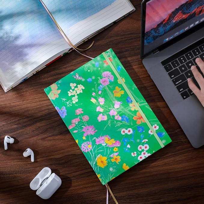 SIIXU Colorful Aesthetic Poetry Journal Notebook with Patterned Inner Pages | Hand-illustrated by an Artist, Elastic Closure, 2 Ribbon Bookmark, Unique Beautiful Pages, B5, Lined, Lay-flat