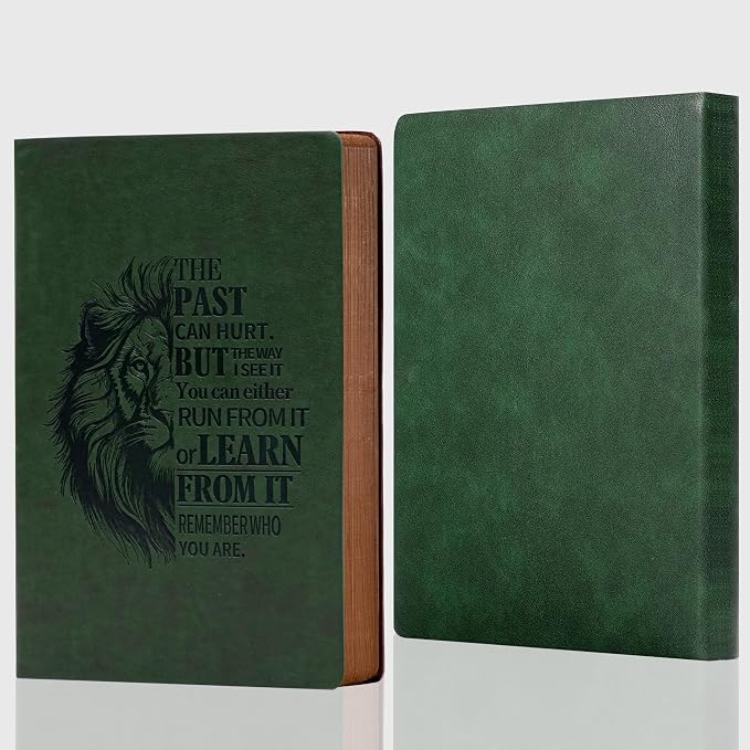 MINICAGIE Leather Journal for Men Soft Cover 256 Pages Lined Journals for Writing A5 Lion Journaling Notebooks Vintage Inspirational Diary, 5.7" x 8.3", Green