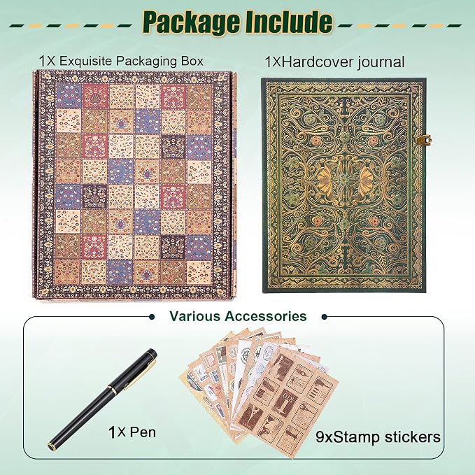 Retro 3D Hot Stamping Green Butterfly Flower Cover Notebook,Contains 96 Sheets/192 Blank Lines Lined Journal,With Envelope Pocket Journal,Suitable As A Notebook,Travel Diary,Wedding Anniversary.