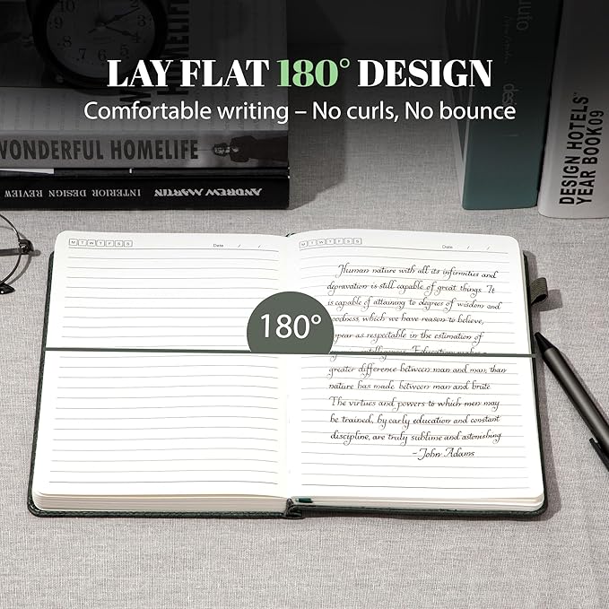 CAGIE Lined Journal for Men Women, Tree Growth Ring Leather Bound Journal Notebook, 256 Pages 100 GSM Paper Journals for Writing, A5 Hardcover Journaling Notebooks,2 Pack (Brown & Dark Green)