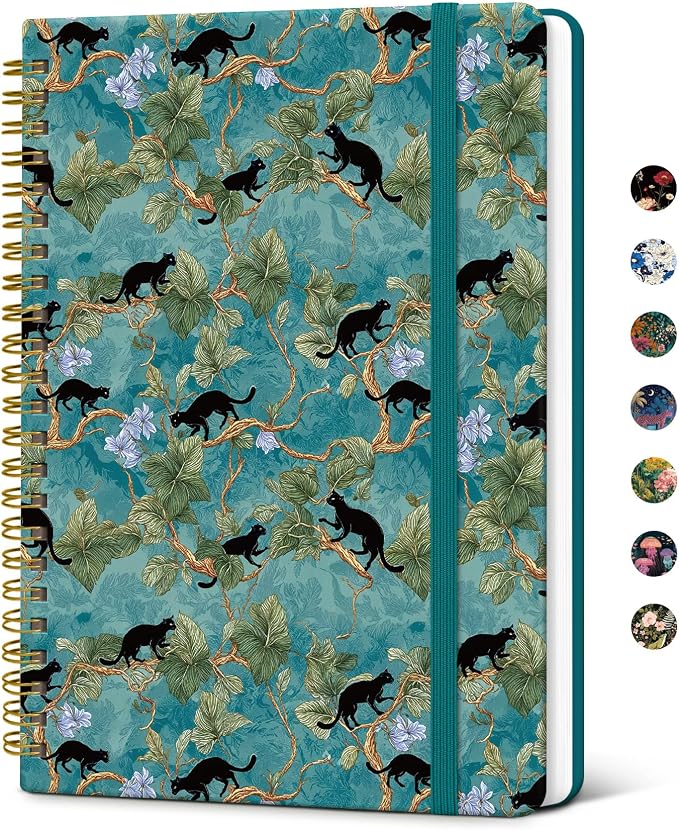 Taja Lined Spiral Notebook Journal for Women A5(5.8" × 8.3"), Cute Hardcover Notebook for Work, School & Note Taking, Pretty College Ruled Journal for Writing, 140 Pages， Cats in Vine