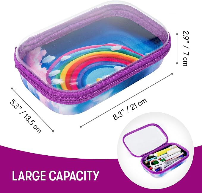 ZIPIT Clear Top Pencil Case for Kids, Durable Pencil Box for School, Large Capacity Stationery Organizer Box, Rainbow
