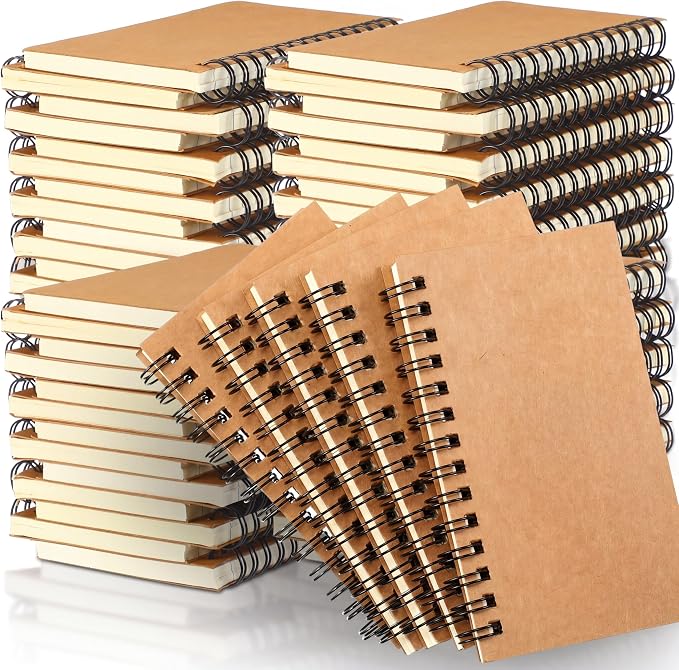 Jutom 100 Pcs Small Spiral Notebooks Memo Pads 3x5 Bulk Small Pocket Notepads Back to School Supplies Mini Notebook with Lined Mini Journals for Office & Work, 120 Pages (Kraft Color)