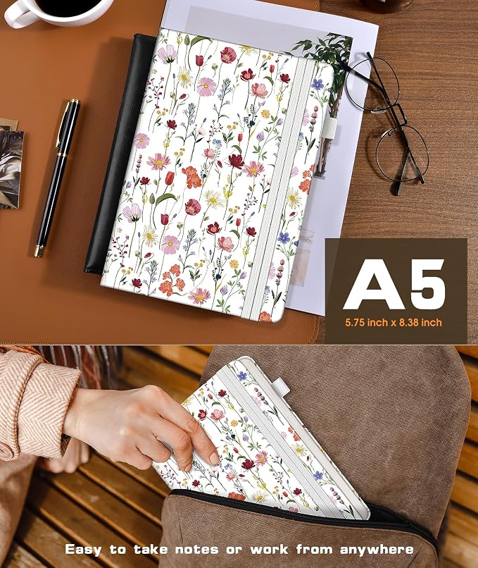 Lined Journal Notebook for Women Men, 256 Numbered Pages Hardcover Notebooks for Work, A5 Journaling Notebooks, College Ruled Journals for Writing Business School 5.75" x 8.38" Wildflower Garden