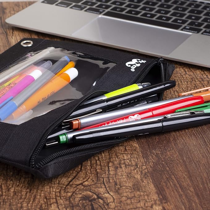 Mr. Pen- Pencil Pouch for 3 Ring Binder, 2 Pack, 10"x6.75", Smooth Zipper | Clear Window, Large Capacity Pencil Case with 3 Reinforced Grommets for School, Office, Supplies Storage | Clear Window, Large Capacity Pencil Case with 3 Reinforced Grommets f...