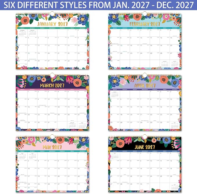 2027 Calendar - 2027 Wall Calendar, JAN 2027 - DEC 2027, 14.6" x 11.5", 2027 Wall Calendar 12 Month with Hanging Hook, for School, Home, Office Organization