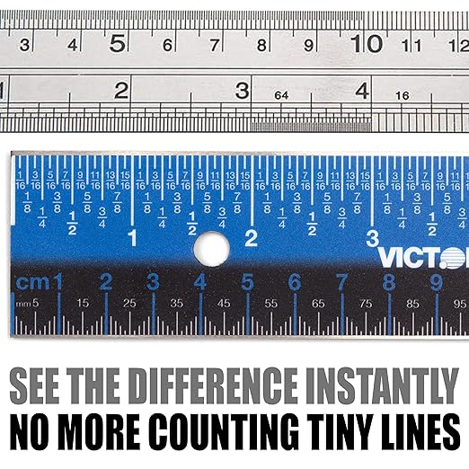 Victor Easy Read Stainless Steel Ruler, Standard/Metric, 12" Long, Blue
