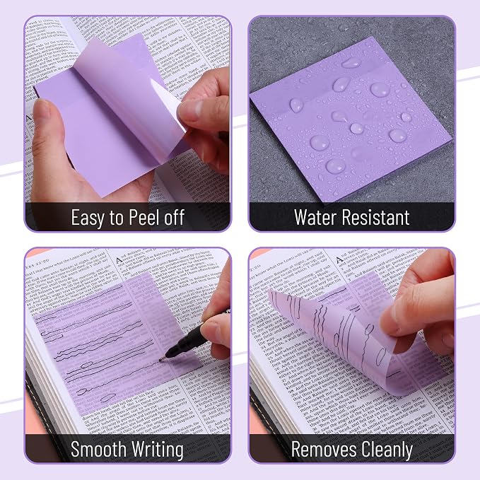 Mr. Pen- Transparent Sticky Notes, 3" x 3", 12 Pads, 600 Sheets | See Through Self-Adhesive Notes for Bible Journaling and Studying, Water-Resistant, Easy to Peel, Clean Removal
