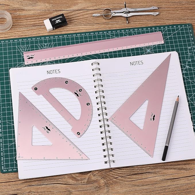 Mr. Pen- Metal Geometry Kit, 4 Pack, 45° & 30°/60° Set Squares | 6" Protractor & 12" Ruler, Durable Metal Drafting Tools for Technical Drawing, Math, Engineering & Architecture