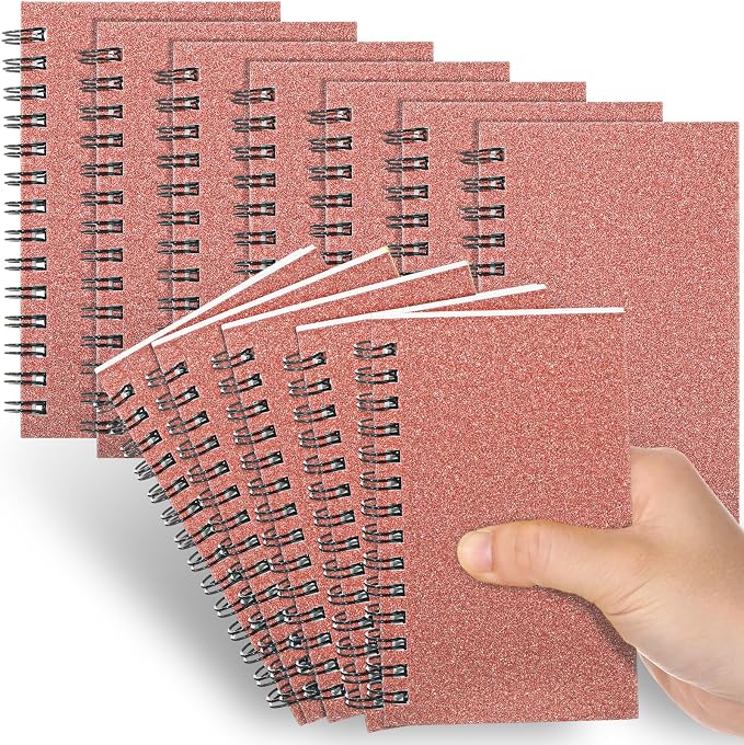 Jutom 18 Pcs Small Spiral Notebooks Memo Pads 3x5 Bulk Small Pocket Notepads Back to School Supplies Mini Notebook with Lined Mini Journals for Office & Work, 120 Pages (Glitter Rose Gold)