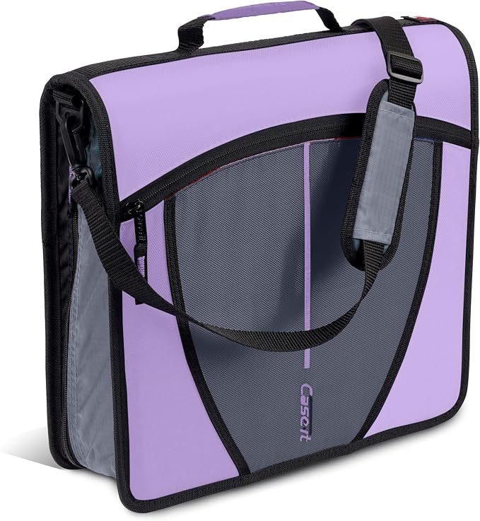 Case-it Mighty Zip Tab School Zipper Binder | 3-Inch O-Rings, 600-Sheet Capacity, 5-Subject Expanding File Folder, Multiple Pockets & Storage Organizer, Shoulder Strap | D-146 Lavender (Pack of 6)