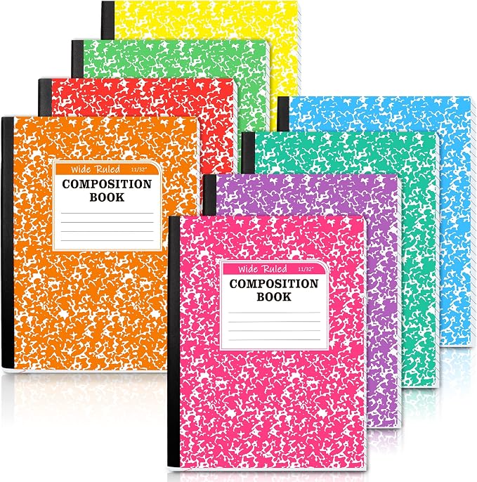 feela Composition Notebook, 8 Pack 8 Pastel Colors Wide Ruled Composition Books Bulk, Marble Cover Notepad Lined Cute Journal Notebooks for School Supplies Notes Taking Writing, 9.75 X 7.5 in