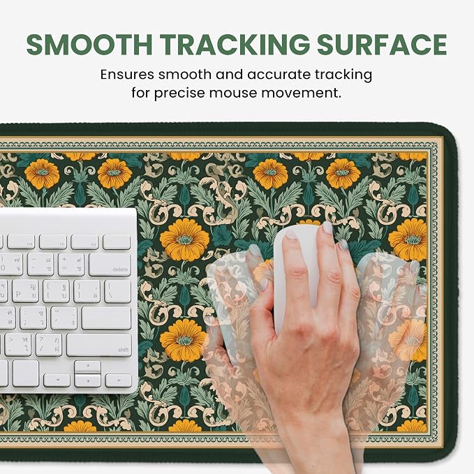 Large Mouse Pad for Desktop, Cute Desk Mat Pad Protector for Work & Gaming, Aesthetic Pretty Anti-Slip Laptop Blotter Cover for Office School Home Supplies, Baroque Bloomfield, 31.5" x 11.8"