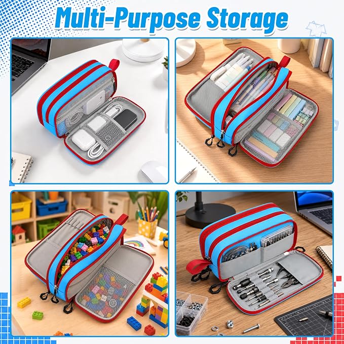 Pencil Case for Boys, Large Capacity Pencil Pouch with Zipper Compartments, Gamer Pen Bag Organizer for School Kids Teens