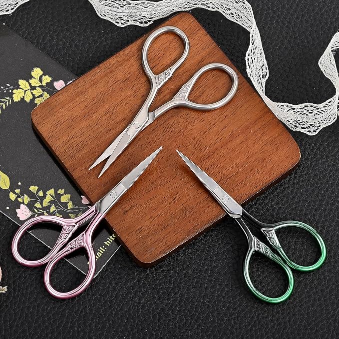 Small Pointed Scissors for Women Men Facial Hair, Beard, Mustache | Mini Grooming Scissor Little Travel Shears, for Eyebrow, Eyelash, Sewing, Embroidery, Craft, Detail Thread Cut with Sheath