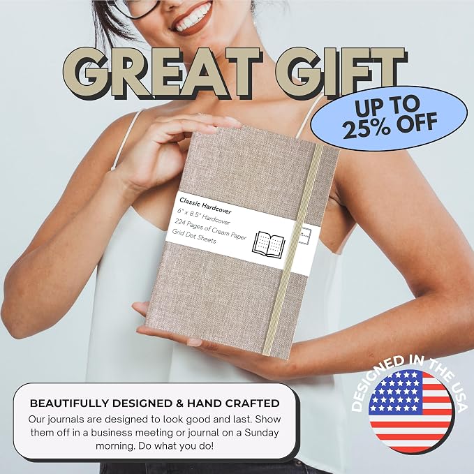 Portage Grid Dot Paper Hardcover Aesthetic Notebook Writing Journal – Bleed-Proof Paper Notepad for Journaling, High GSM, A5 Notebook, Cream Pages - Oatmeal, 6 x 8.5 Inches, 224 Pages