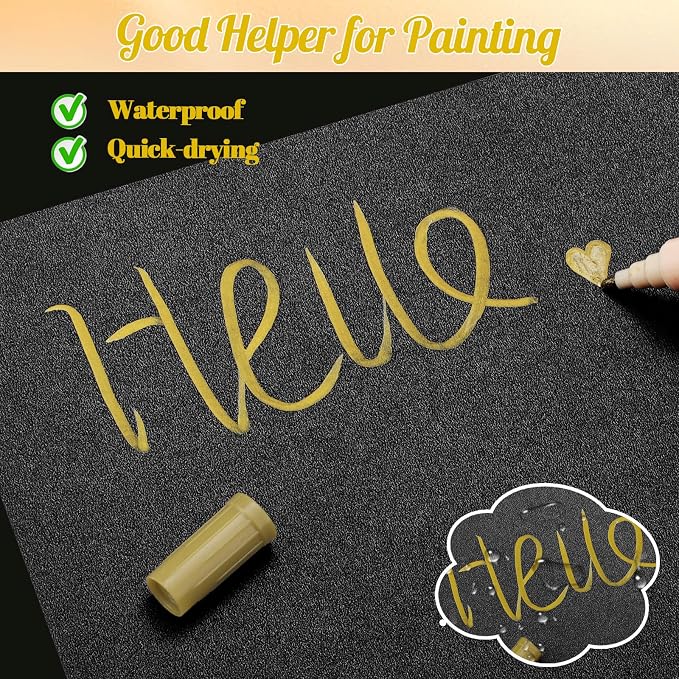 Thboxes Gold Paint Markers 10 Pack, Dual Tip Acrylic Pens | 1mm Fine Tip & 1-5mm Brush Tip, Water-Based Ink, Works On Wood, Glass, Rock, Plastic, Canvas and Fabric