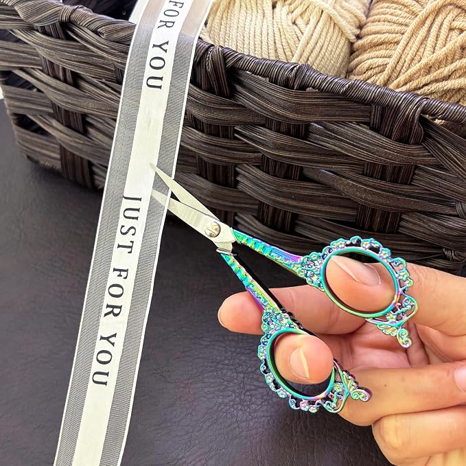 Small Sharp Embroidery Scissors, Precision Detail Sewing Shears | Detail Pointed Cutter for Thread, DIY Craft, Artwork, Needlework Yarn, Beauty Tool for Eyebrow Trimming, 4.6in Flower