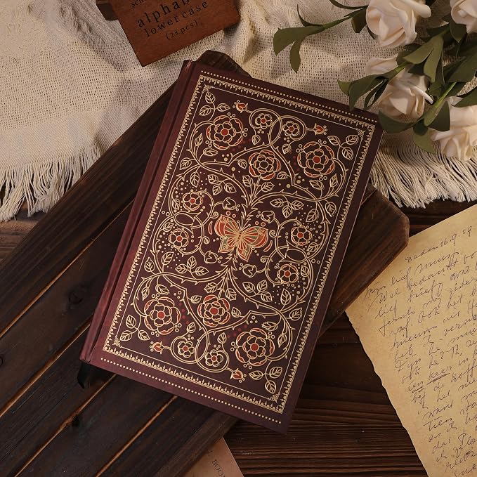 MGGAO Line Notebooks for Women Men, A5 Aesthetic Hardcover Ruled Diary | Vintage Design, 224 Pages, Ribbon, 100 GSM Thick Paper, Journal for Writing, Note Taking, Office, School, Journaling