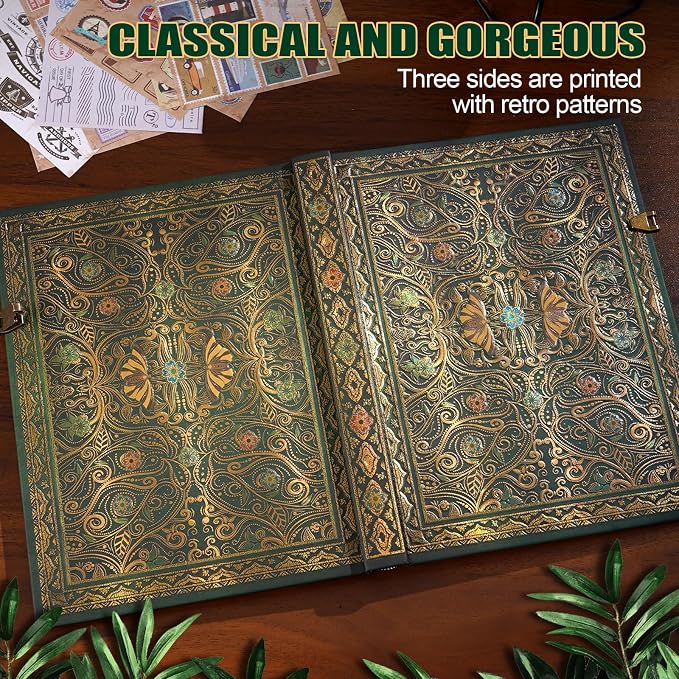 Retro 3D Hot Stamping Green Butterfly Flower Cover Notebook,Contains 96 Sheets/192 Blank Lines Lined Journal,With Envelope Pocket Journal,Suitable As A Notebook,Travel Diary,Wedding Anniversary.