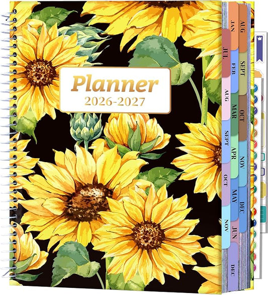 CAGIE Planner 2026-2027 18 Month July 2026-Dec 2027 Hourly Daily Calendar Weekly Monthly Planners Hardcover Large Yearly Agenda with Stickers Tabs for Women Work Mom, 8.5 x 11, Sunflower