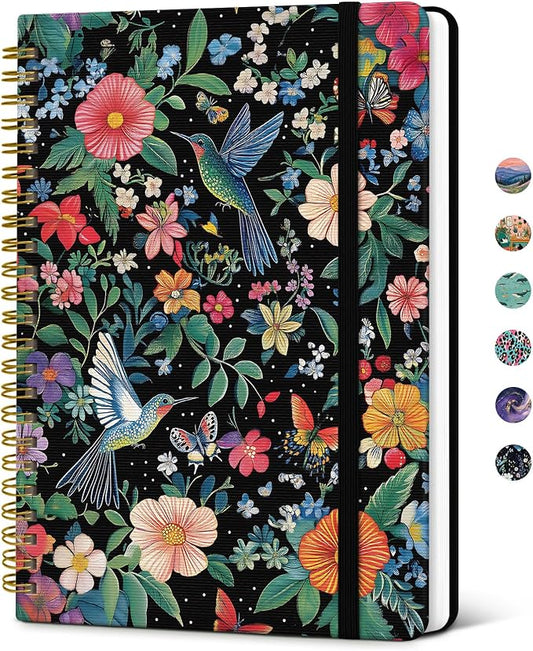 Taja Pretty Journal for Women, A5 Spiral Notebook, Hardcover College Ruled Journal, Notebook for Work, Journaling, Note Taking, 140 Pages, Hummingbird