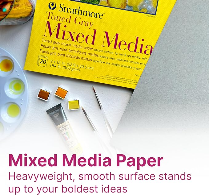 Strathmore 300 Series Mixed Media Pad, Toned Gray, Tape Binding, 184lb (300gsm), 20 Sheet, 9x12 inch, 1 Count