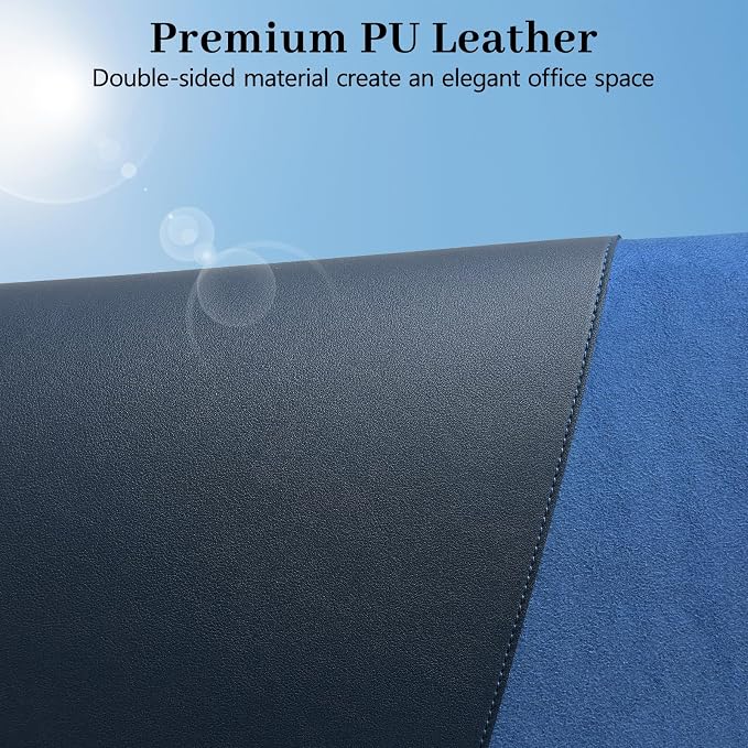 Dark Blue Leather Desk Mat Large Mouse Pad, Waterproof Desk Pad for Keyboard and Mouse, Non-Slip Computer Desk Protector, Smooth Mouse Movement Desk Mat for Home and Office(31.5"×15.7")