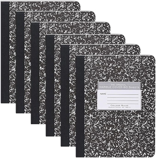 ROARING SPRING Hard Cover Composition Notebook, 6 Pack, Black Marble Comp Book, 9.75″ x 7.5″, College-Ruled with Margin, 80 Sheets (160 Pages), Made in USA