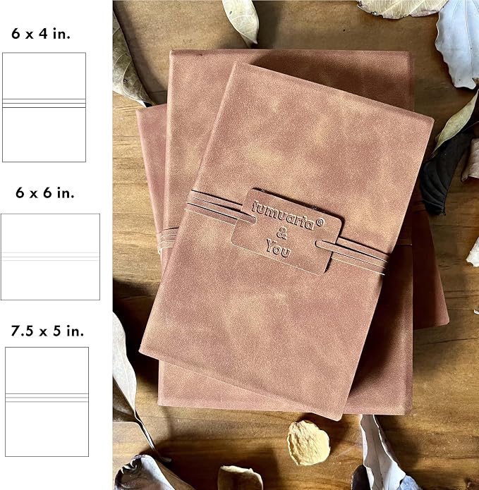 tumuarta Deckle Edge Watercolor Paper Sketchbook, 100% Cotton Vintage Leather Journal, 140 Lb, 300 GSM, 24 Sheets Handmade Diary for Mixed Media Techniques. (Brown, 6"x6")