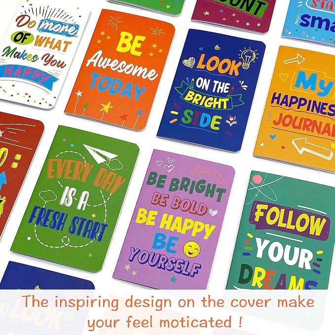 Cinrobiye 24 Pcs Mini Colorful Notebooks, Funny Motivational Journals Notepads Inspirational Notepads Small Pocket Notebook for Kids Teacher School Office Gift Bulk Prizes Travel Supplies (Colorful)