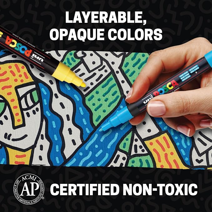 POSCA® PC-5M Paint Markers, 8 Count Medium Reversible Tip Set (1.8–2.5 mm) | Water-Based Opaque Paint Pens for Rock Painting, Wood, Glass, Crafts & Art Projects