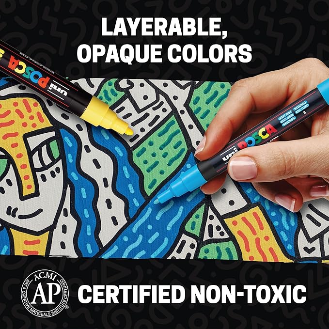 POSCA® PC-5M Paint Markers, Medium (1.8-2.5mm), Assorted, 48 Pack & Caddy | Includes POSCA display caddy with compartments, water-based opaque paint for 50+ surfaces, quick-drying, ACMI-certified