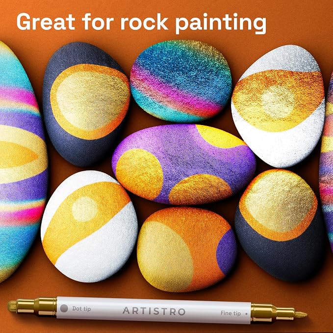 ARTISTRO 48 Metallic Dual-Tip Acrylic Paint Markers – Paint Pens Set with Dot & Fine Tips for Fabric, Rock, Glass, Wood, Coloring Books – Arts & Crafts Gift – Classroom Must Haves & School Supplies