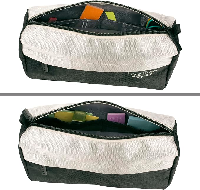 Five Star Pencil Pouch, Pen Case, 9-Pocket Zipper Pouch, Storage Organizer for School Supplies Earbuds Chargers Cables Makeup, Black/Grey (505600A-ECM) (Pack of 12)